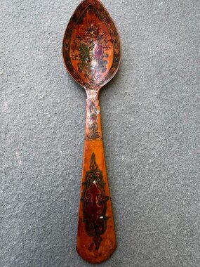 Vintage Hand Painted Turkish Wooden Spoon | Decorative Folk Art 8"